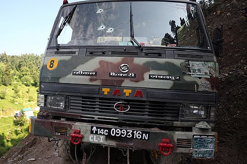 Bullet marks on Army vehicle 